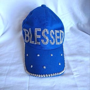 Blessed Womens Hat Adjustable Blue Sparkly Bedazzled Jewels Baseball Cap NWOT